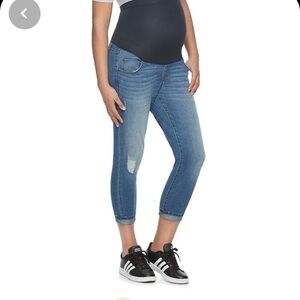 A.Glow Maternity Ripped Distressed Cropped Jeans Size 4 Worn Once Light Wash